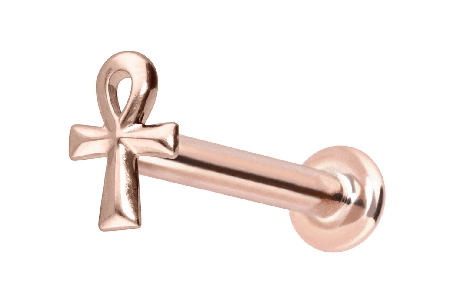 14 Karat Gold Labret Piercing mit Innengewinde ÄGYPTISCHES KREUZ